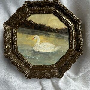 “Golden Hour” Vintage Gold Framed Swan Painting